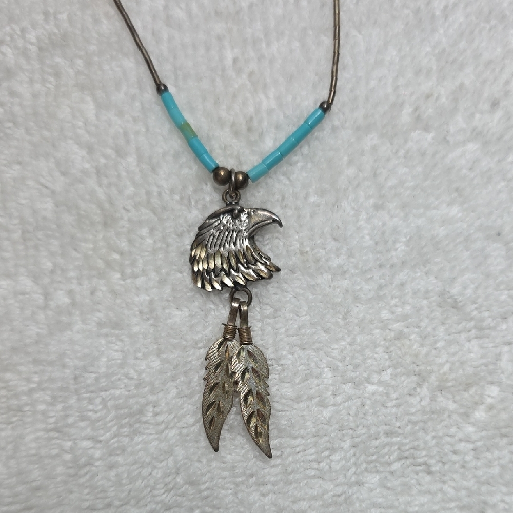 Vintage Sterling Silver Eagle With Feathers Pendant Necklace